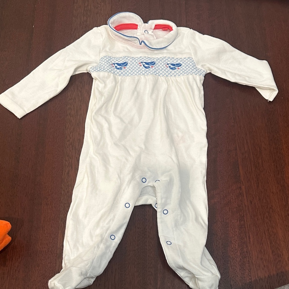 Baby Boden White with whale detail one piece